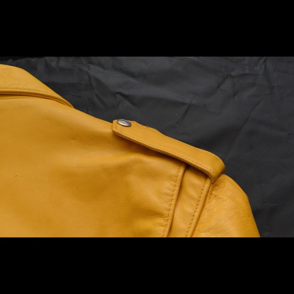 RARE Vintage Yellow Leather Moto Jacket - Picture 3 of 7